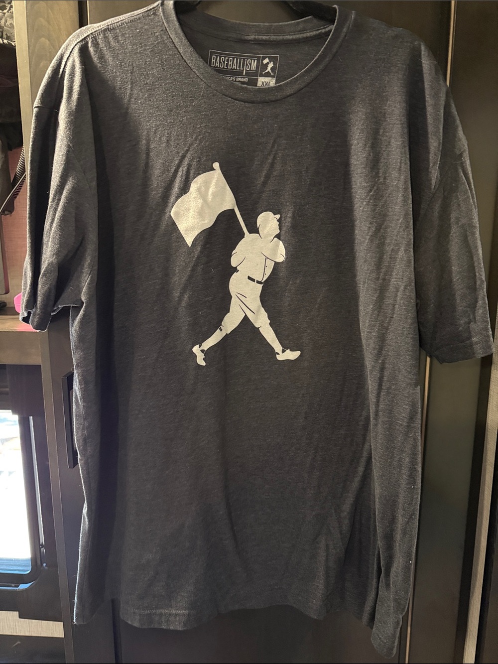 Baseballism Babe Ruth Men’s Charcoal Graphic Flag Player Tee